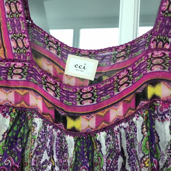 ECI multi colored pattern sheer peasant top - Picture 2 of 4